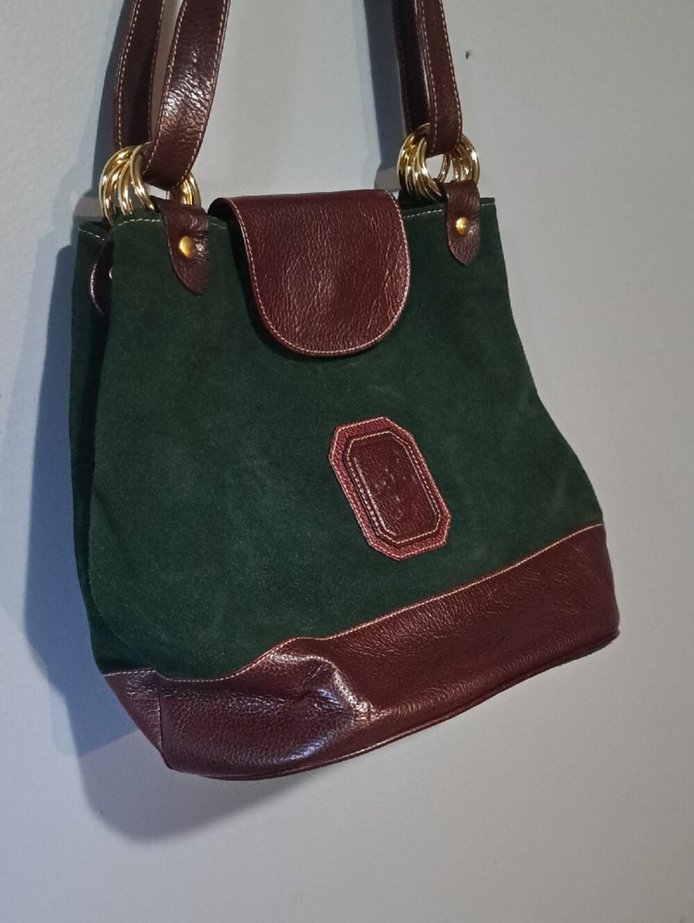 Vintage Dark GreenWomen's Shoulder Bag with Leather Accents Gorpcore Elegance